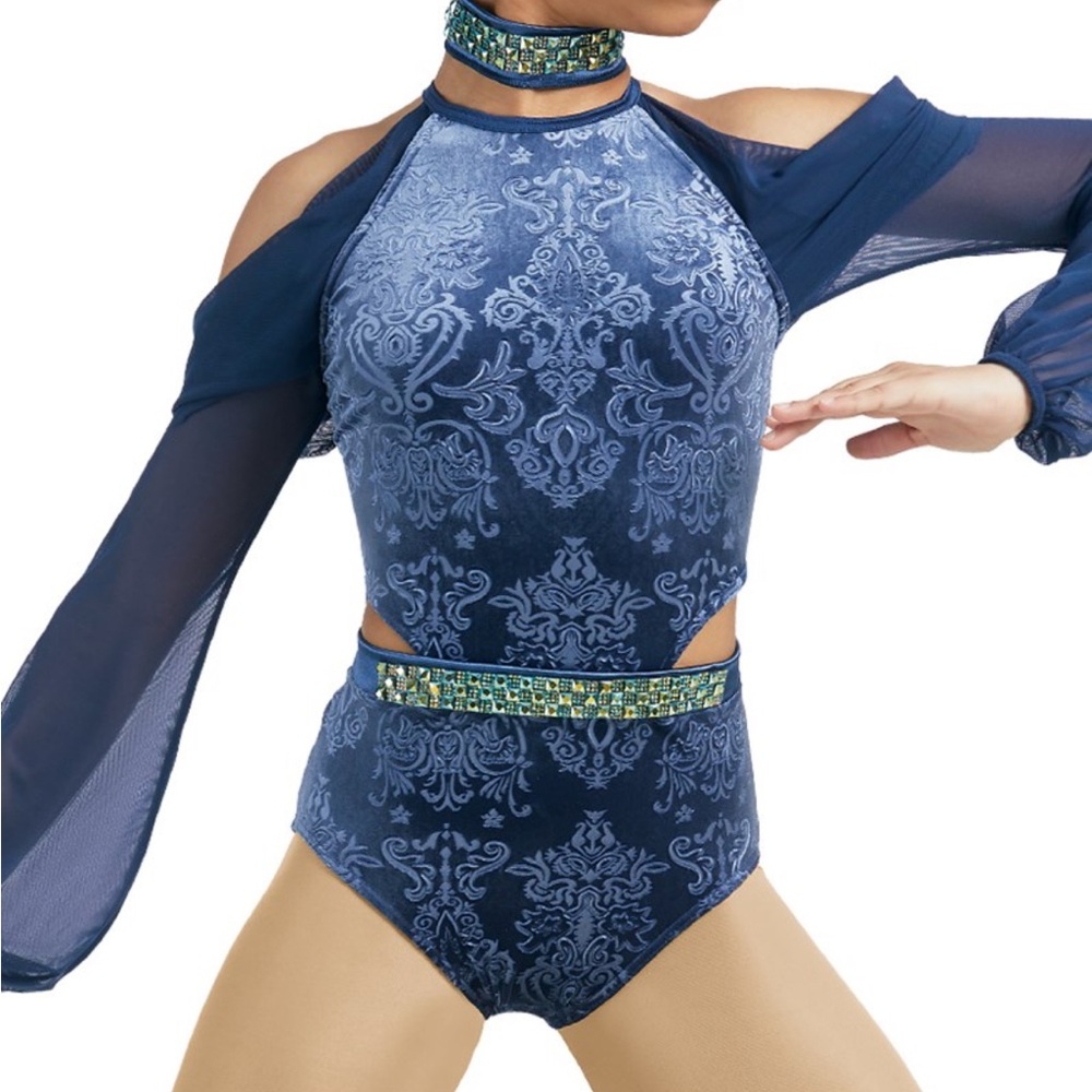 Wiseman dance costume in navy blue velvet